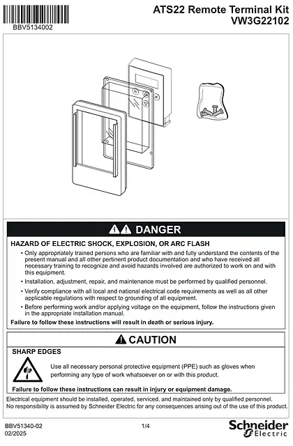 schneider施耐德Instruction Sheet - ATS22 terminal IP65 - VW3G22102